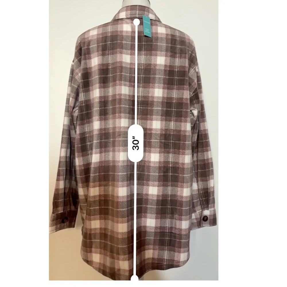 Maurices Plaid Flannel Shirt Jacket Womens Brown White Long Sleeve Button Up Lg‎
